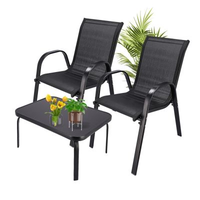 Klassisches Gartenmöbelset aus Textil aus dem Schwarzwald, zwei Stühle + schwarzer Tisch