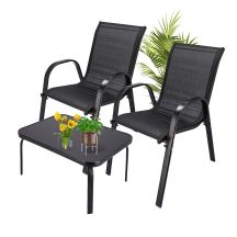 Klassisches Gartenmöbelset aus Textil aus dem Schwarzwald, zwei Stühle + schwarzer Tisch
