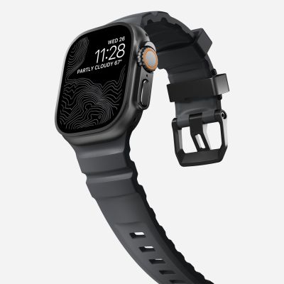 8. Nomad Rocky Point Armband, schwarzes Leder, Titan