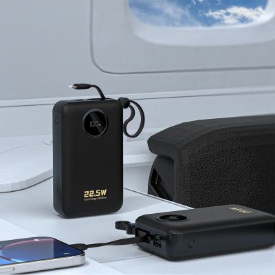 11. Dudao K14+ Powerbank 20000mAh 22,5W USB-C / USB-A / Integrierte Lightning und USB-C-Kabel - Schwarz