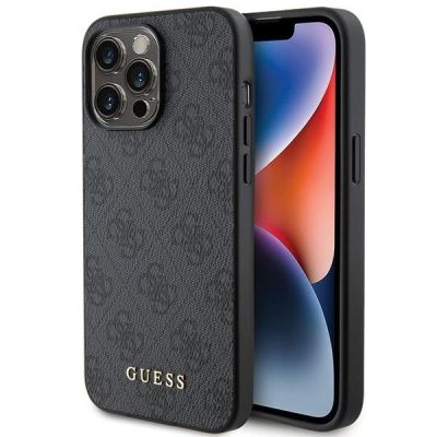 Guess 4G Metal Gold Logo iPhone 15 Pro Max Hülle - Grau