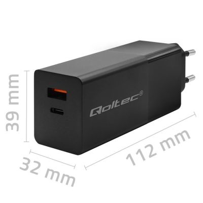 5. QOLTEC GAN POWER PRO LADEGERÄT | 1x USB-C | 1x USB | 100 W | 5–20 V | 1,5–5 A | PD | SCHWARZ