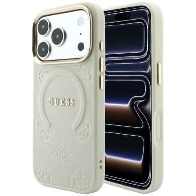 Guess Saffiano Peony & Ring MagSafe Schutzhülle für iPhone 18 Pro / 17 Pro – Beige