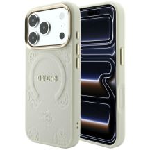 Guess Saffiano Peony & Ring MagSafe Schutzhülle für iPhone 18 Pro / 17 Pro – Beige