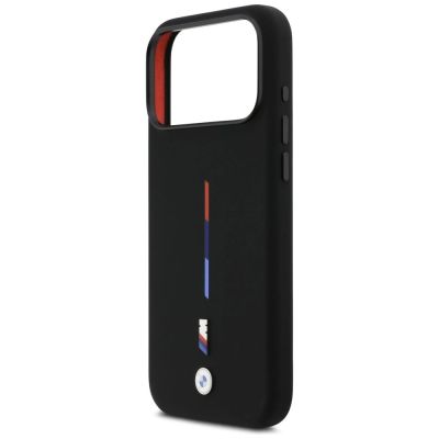 6. BMW M Silikon-MagSafe-Hülle mit dreifarbiger Linie für iPhone 17 Pro Max – Schwarz
