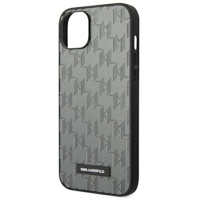 6. Karl Lagerfeld KLHCP14SSAKLHPG iPhone 14 6.1 "Hardcase grau / graues Saffiano Mono Metal Logo