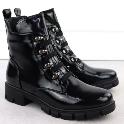 13. Damen-Lackleder-Winterboots im Worker-Stil, schwarz, M.Daszyński MR23123