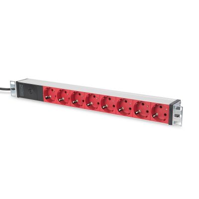3. Digitus PDU 19" Rackmount-Steckdosenleiste, 8 rote Schuko-Steckdosen, 2,0 m, 1 C14-Stecker, 10 A, Aluminiumprofil