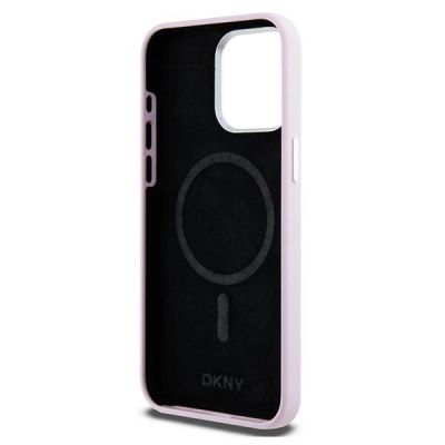 7. DKNY Flüssigsilikon-Hülle mit kleinem Metalllogo und MagSafe-Funktion für iPhone 14 Pro Max – Pink