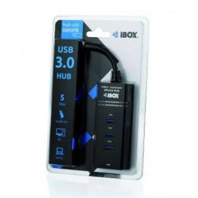 3. IBOX USB 3.0 Hub SCHWARZ 4-PORTS IUH3FB (4x USB 3.0; schwarz)