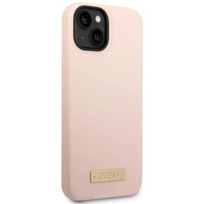 4. Guess Silikon-Logo-Platte MagSafe Hülle für iPhone 13 / 14 / 15 - Pink