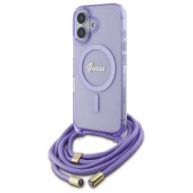Guess Crossbody Cord Script MagSafe Hülle für iPhone 16 – Lila