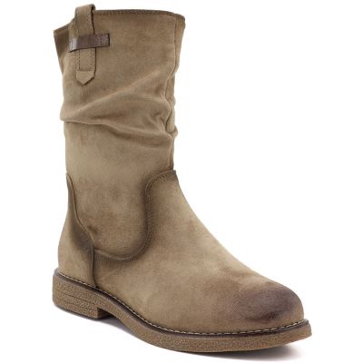 Gefütterte Damen-Ankle-Boots mit Rüschenoberteil, beige, M.Daszyńskie SA296-5