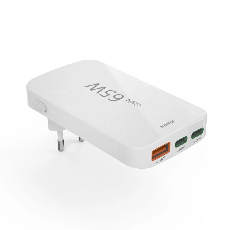 3. Hama GaN 65W Ladegerät 2x USB-C 1x USB-A faltbar - Weiß