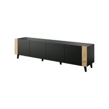 FARO TV-Schrank 200x42x52 schwarz matt + Eichenholz