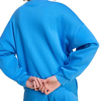 5. adidas Essentials Feelcozy Damen-Sweatshirt mit kleinem Logo, Blau KC5280