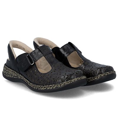 2. Damen-Ledersandalen mit durchbrochenem Muster, bequem, weit, schwarz, Rieker 46397-00