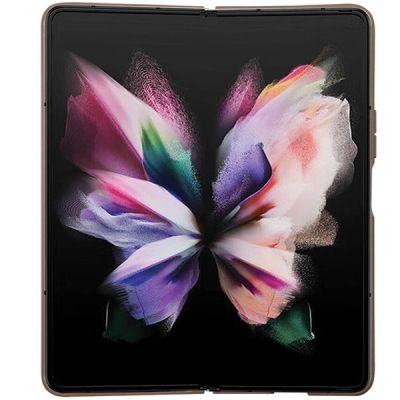 6. Guess Leder 4G Triangle Strass Hülle für Samsung Galaxy Z Fold 5 – braun