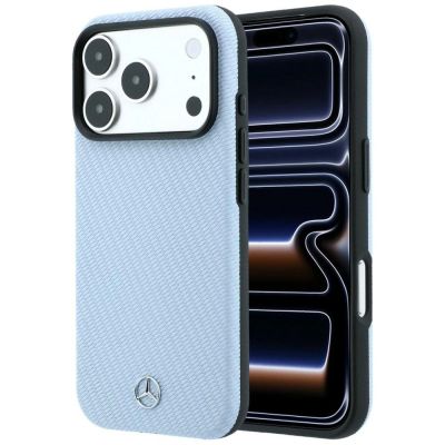 Mercedes Leder-Halbhülle in Holzoptik mit MagSafe-Funktion für iPhone 17 Pro Max / 18 Pro Max – Blau