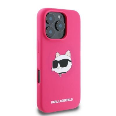2. Karl Lagerfeld Silikon-MagSafe-Hülle mit Choupette-Kopf-Aufdruck für iPhone 16 Pro Max – Fuchsia