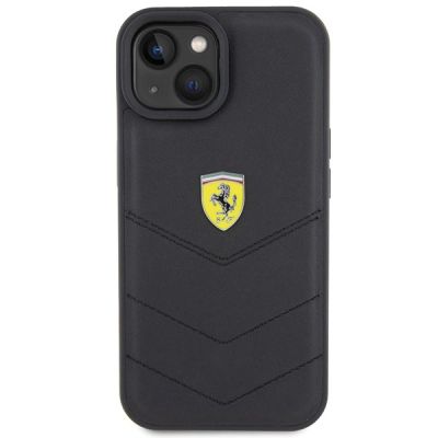 3. Ferrari Quilted Metal Logo-Hülle für iPhone 15 – Schwarz