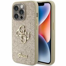 Guess Glitter Script Big 4G iPhone 15 Pro Hülle - Gold