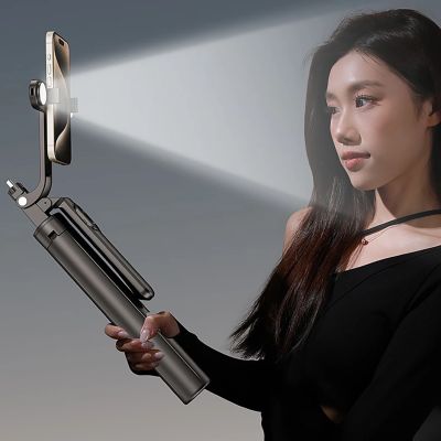 14. Selfie Stick WH181D-Y1S Teleskopstativ 1,75 m aus Aluminiumlegierung mit Dual-Licht und Telefonhalter – Schwarz