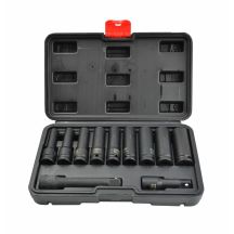 AWTOOLS Schlagschrauber-Steckschlüsselsatz 1/2" 11-teilig/8-21 mm/Lange schwarze Linie