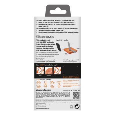 4. SBS gehärtetes Glas D3O mit Rahmen für Samsung Galaxy S25+ / S24+