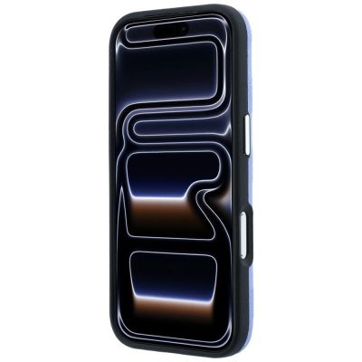 5. Karl Lagerfeld MagSafe Hülle mit Logo aus genarbtem Monoharz für iPhone 17 Pro Max / 18 Pro Max – Hellblau