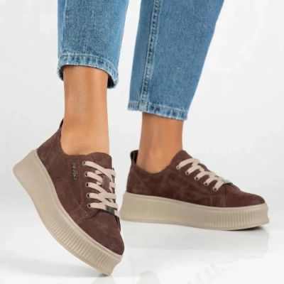 8. Braune Damen-Sneaker aus Leder mit Plateausohle, Modell Filippo DP7982