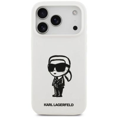 3. Karl Lagerfeld Silikonhülle mit Karl-Skizze und Logo (MagSafe) für iPhone 17 Pro – Weiß