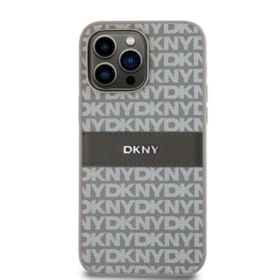 3. DKNY Lederhülle mit Monostreifen und Metalllogo für iPhone 14 Pro Max – Beige
