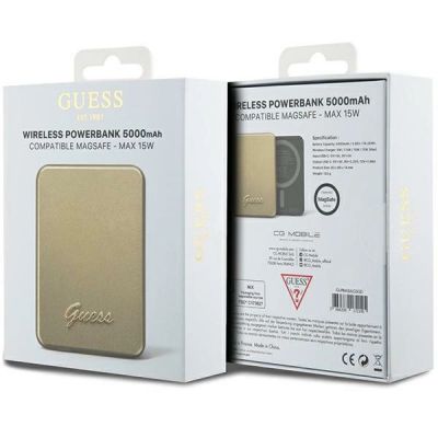 5. Guess MagSafe Metal Script Logo Induktions-Powerbank 15 W 5000 mAh – Gold