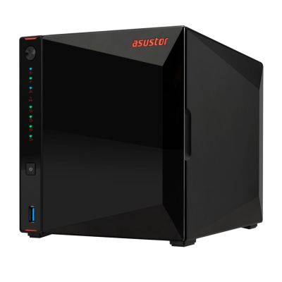 5. AS5404T NAS; Tower; 4x (3,5" SATA HDD/ 2,5" SSD); Intel Celeron N5105; 4 GB DDR4 SODIMM (max. 16 GB), 2x 2,5-GbE, 4x M.2 2280 NVMe PCIe 3.0, 3x USB 3.2 Gen, 1x HDMI 2.0b
