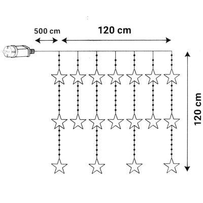 8. Weihnachtsbaumbeleuchtung, Lichtervorhang 120x120 cm, 235 LEDs, warmweiße Sterne