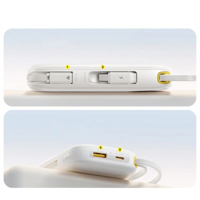 8. Baseus EnerFill FC31 QPow3 10000mAh 45W Powerbank mit Digitalanzeige und 2 integrierten USB-C-Kabeln – Weiß