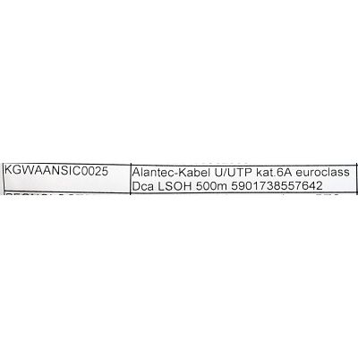 3. Alantec U/UTP-Kabel Kat. 6A, Netzwerk, LSOH, DCA 4x2x23 AWG, 10 Gbit/s, 700 MHz, grau, 500 m (KIU6ALSOH500D)