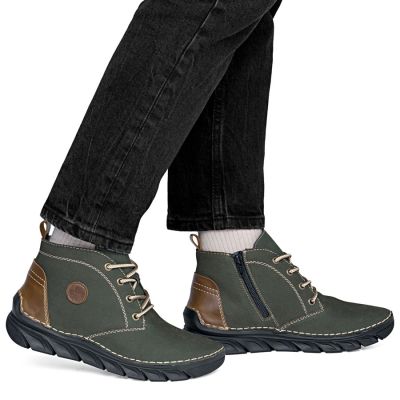 6. Gefütterte grüne Damen-Ankle-Boots aus Leder von Rieker (Modell 55036-54)