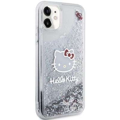 4. Hello Kitty Liquid Glitter Charms Kitty Head Hülle für iPhone 11 / Xr – Silber