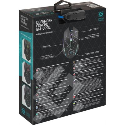 7. DEFENDER FORCED WIRED MOUSE GM-020L 800/1800/2400/3200 DPI 6P + PAD + GAME 52020