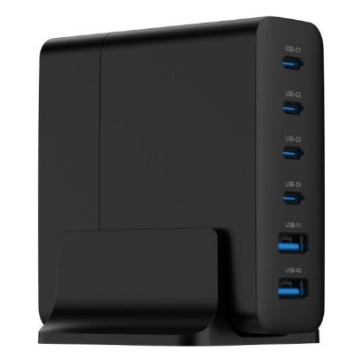 GEMBIRD 6-Port-Gan-Schnellladegerät (PD) 6x USB (2x USB-A + 4x USB-C), 75 W, Schwarz