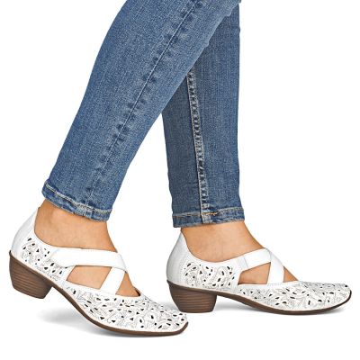 6. Weiße, durchbrochene Damen-Lederschuhe mit hohem Absatz, Rieker 43773-80