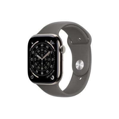 3. Apple Watch Series 11 GPS + Cellular 46mm Gehäuse aus Natur-Titan mit Sportarmband in Steingrau - S/M (MFCW4ZR/A)
