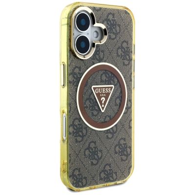 4. Guess IML Metal Glitter 4G Circle Triangle MagSafe Case für iPhone 16 - Braun