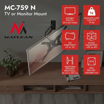 4. MACLEAN TV-HALTERUNG, max. 23–65", max. Gewicht 30 kg, universell, max. VESA 400x400 MC-759 N