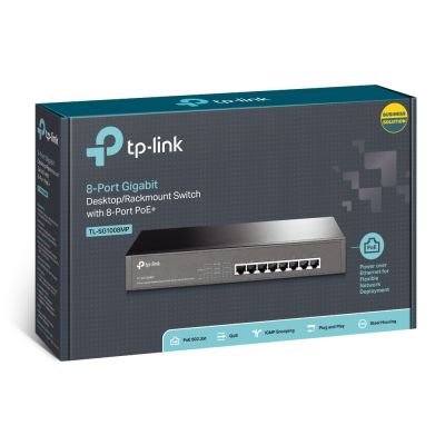 4. TP-Link TL-SG1008MP Netzwerk-Switch, unmanaged, Gigabit-Ethernet (10/100/1000), PoE-Unterstützung, Schwarz