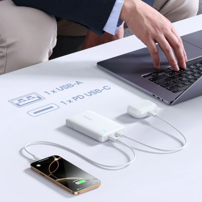 11. Baseus EnerFill FP11 10000mAh 15W Powerbank mit weißem USB-C-Kabel 20V/3A 30cm - Weiß