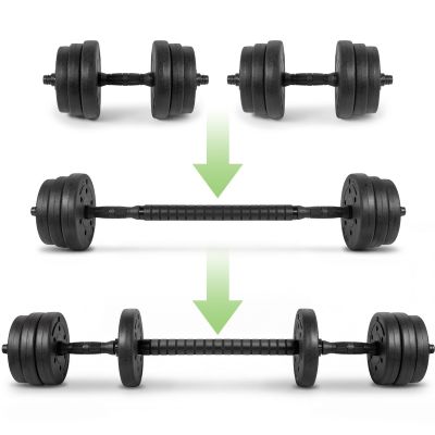 3. 4-in-1-Hantelset (Langhantel, Kurzhanteln, Kettlebell, Liegestützgriffe) Spokey PONDUS SET 20 kg