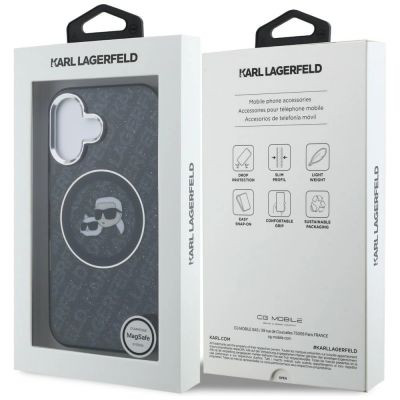 8. Karl Lagerfeld IML Glitter Karl & Choupette Heads Logo MagSafe Hülle für iPhone 16 - Schwarz